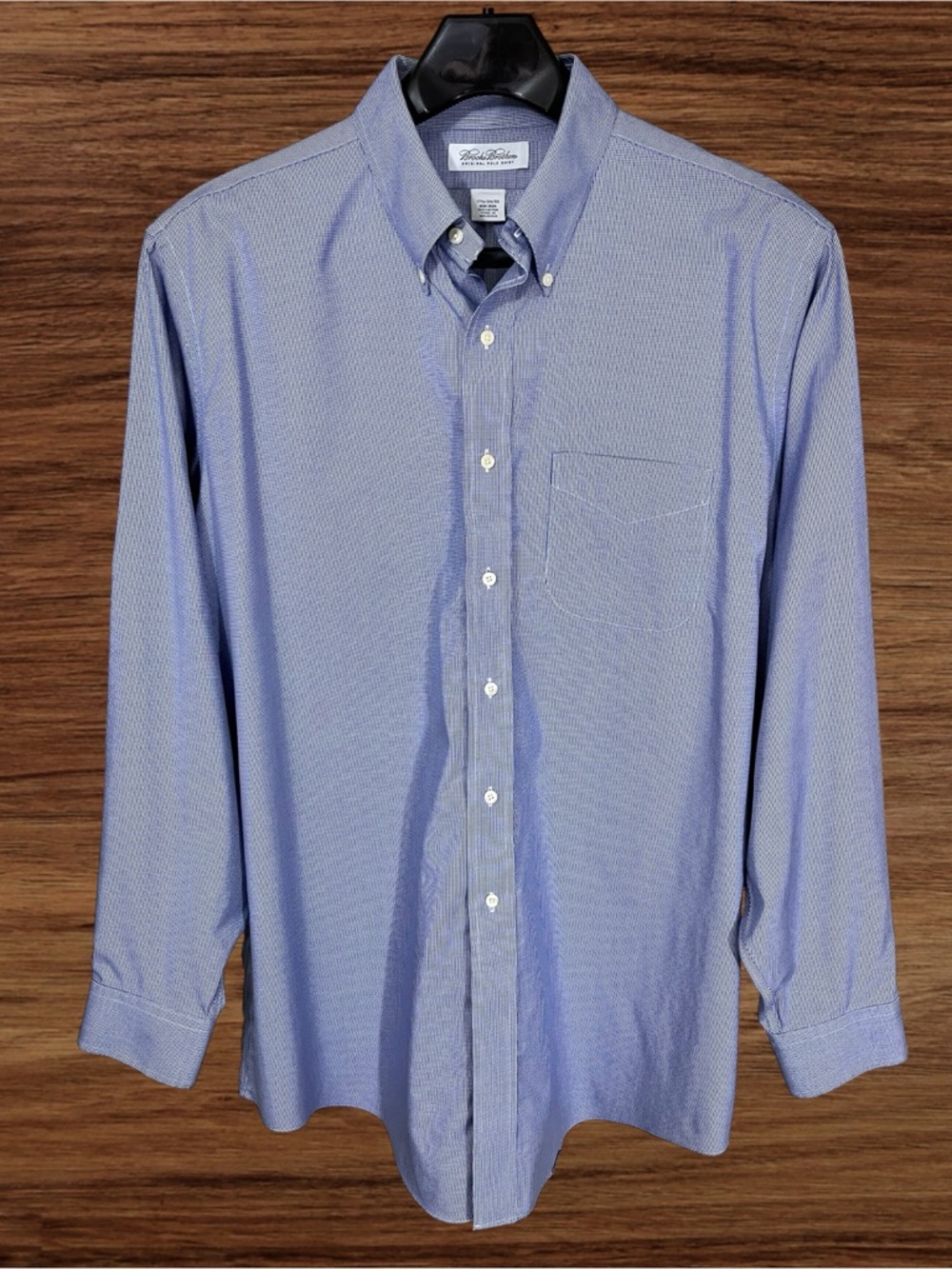 Brooks Brothers Blue Non-Iron Micro Houndstooth Dress Shirt. Size 17.5 34/35